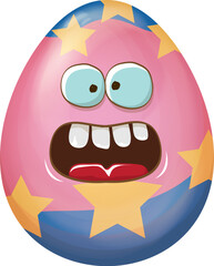 Obraz premium Easter Egg Fun: Cartoon Character with Googly Eyes and Big Smile, Perfect for Holiday Greetings and Festive Spring Celebrations