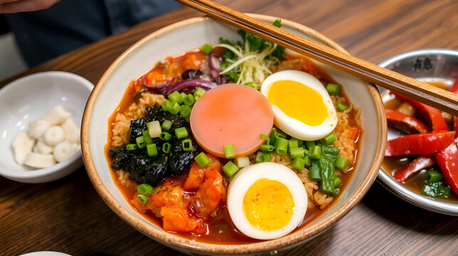 Bibimbap sometimes romanized as bi bim bap Food photography
