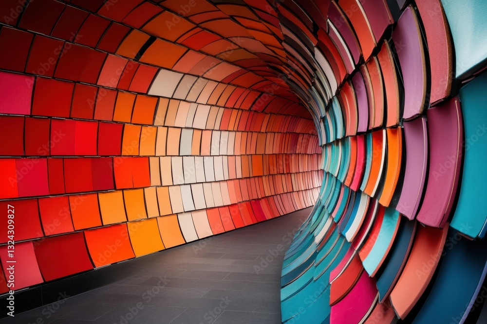 Poster Immersive Color Psychology Futuristic Digital Tunnel Design Exploring Spatial Perception and Emotional Architectural Innovation for Next-Gen Creative Environments