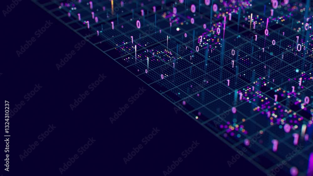 Poster quantum computing animation. big data information processing. cyber space of ai technology learning.