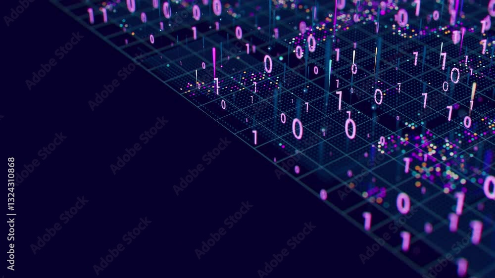 Poster quantum computing animation. big data information processing. cyber space of ai technology learning.