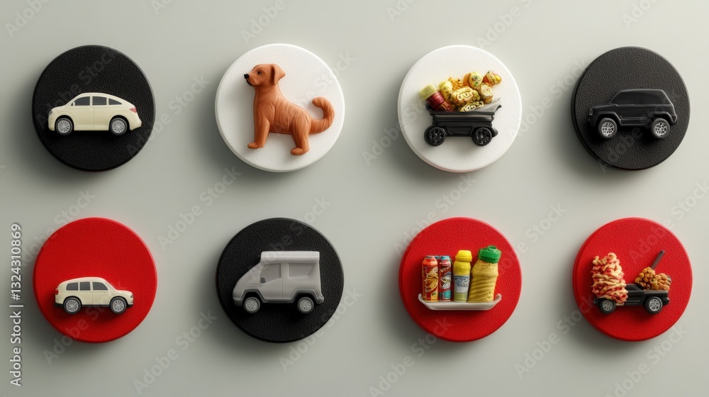 Poster An intricate set of different objects arranged aesthetically on a white background for artistic display