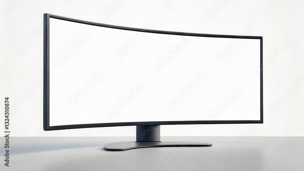 Poster cybersecurity best practices concept. curved monitor on a minimalist desk, showcasing a blank screen