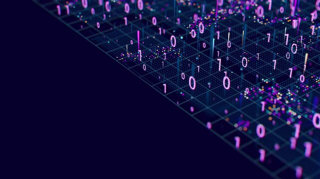 Quantum computing animation. Big Data information processing. Cyber space of AI technology learning. Futuristic graph. Digital information flow. 3d render loop