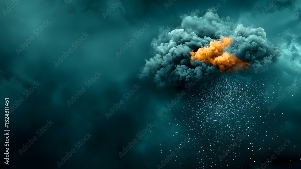 Poster ethereal cloud formations showering delicate droplets of rain over a deep charcoal colored surface c