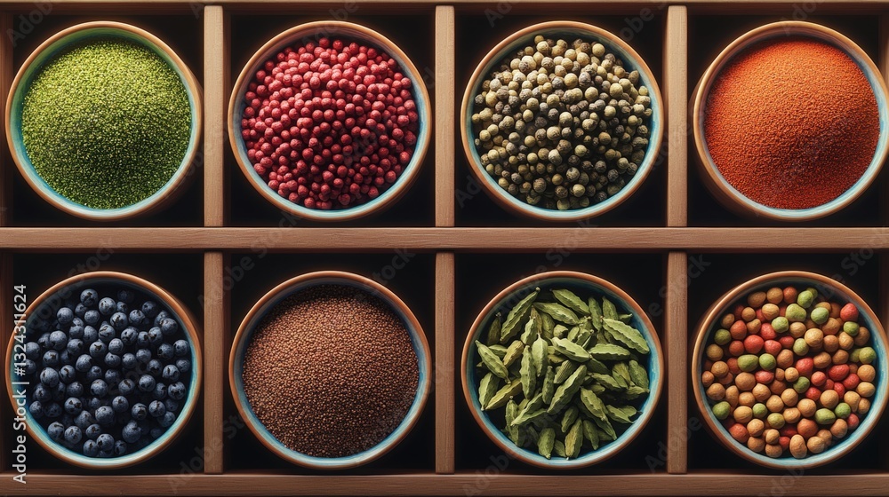 Poster an array of diverse bean varieties displayed in colorful ceramic bowls for culinary inspiration and 