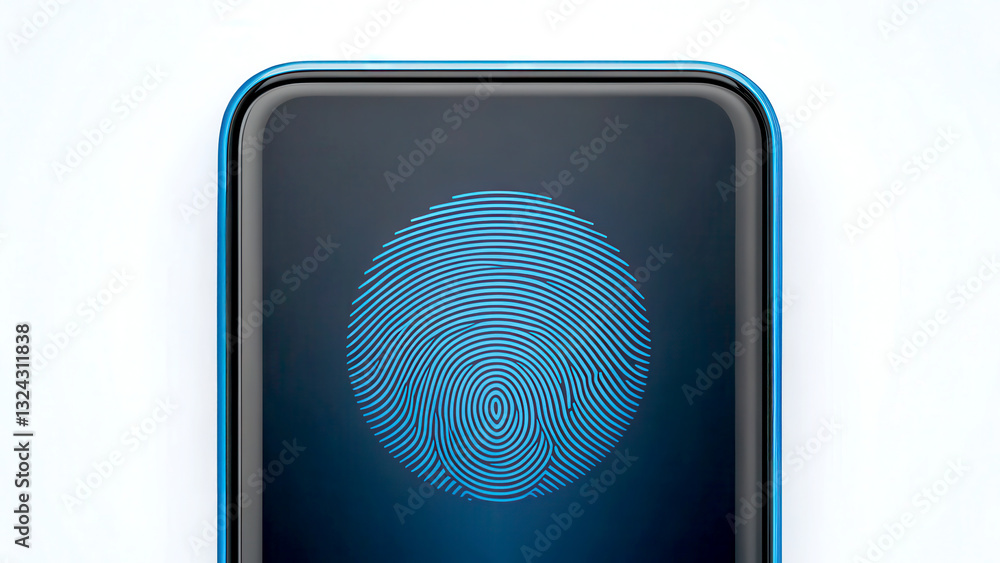 Aufkleber cybersecurity best practices concept. fingerprint scanner on a smartphone with a blue glow effect.