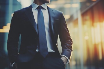businessman standing in front of building