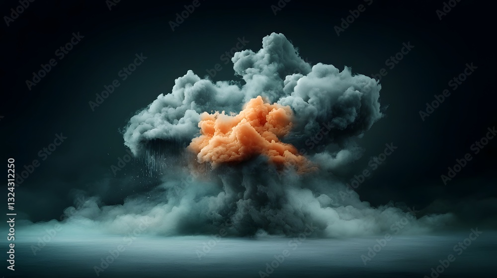 Poster ethereal downpour surreal digital depicting wispy cloud like formations raining down on a stark ebon