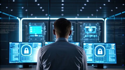 cybersecurity data breach concept, Professional monitoring in a tech security environment