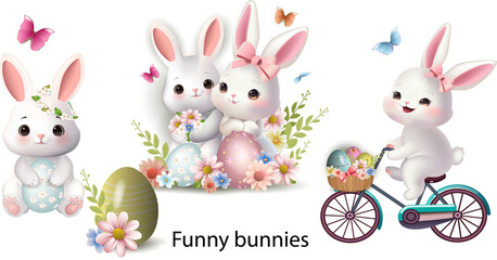 Collection of adorable Easter bunnies, realistic format in a festive design
