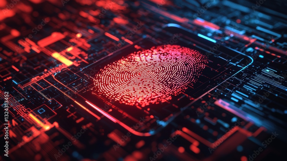 Aufkleber cybersecurity data breach concept, digital fingerprint on a circuit board background.
