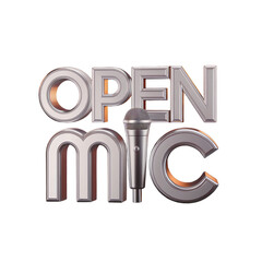 "Open Mic" 3D logo with microphone. Вesign for posters. PNG. 