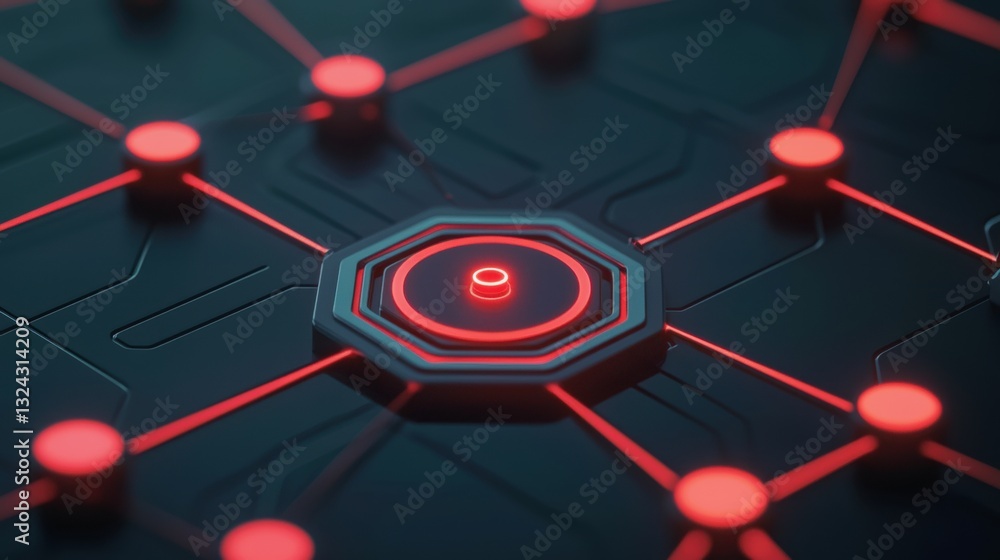 Aufkleber cybersecurity data breach concept, abstract digital network with glowing red nodes.