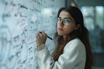 Flawless Picture of Portrait of Female Mathematician Writing Equations