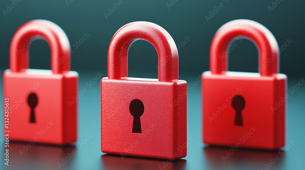 Aufkleber cybersecurity data breach concept, red padlocks on a dark surface creating a security theme.