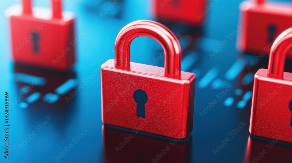 Aufkleber cybersecurity data breach concept, red padlocks on a digital background symbolizing security.