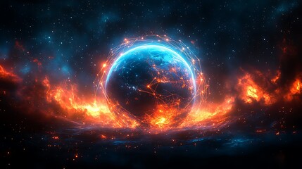 Obraz premium Burning planet futuristic digital art, cosmos