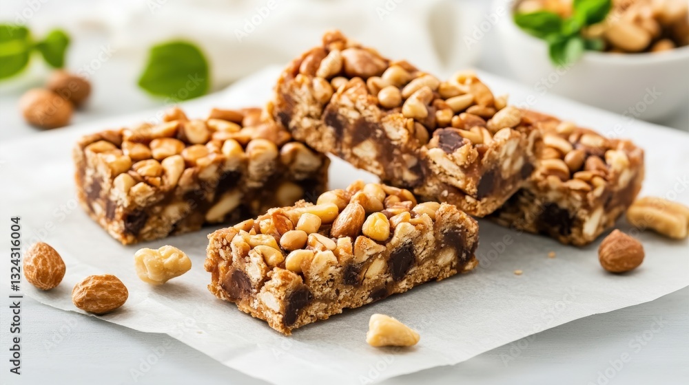 Poster a delicious chocolate bar embedded with nuts highlighting the importance of creating nutritious snac