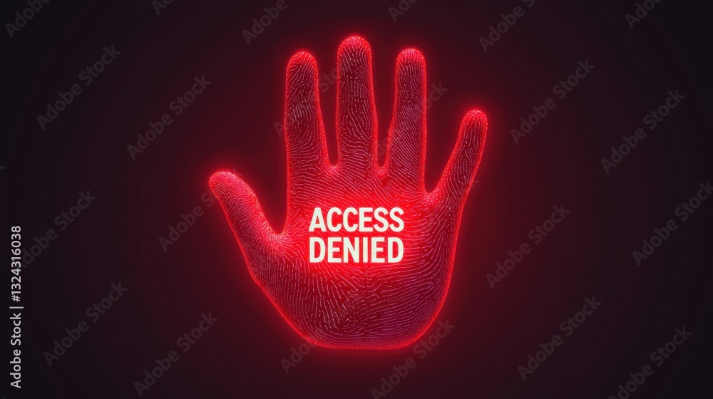 Poster cybersecurity data breach concept, digital hand graphic displaying access denied message.
