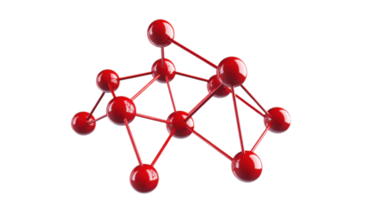 A red spherical molecular structure connected isolated on white background