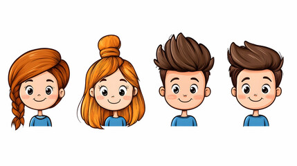 Cute cartoon kids with various hairstyles
