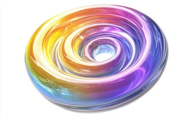 Glowing color spiral with dynamic liquid motion, isolated on clear white background