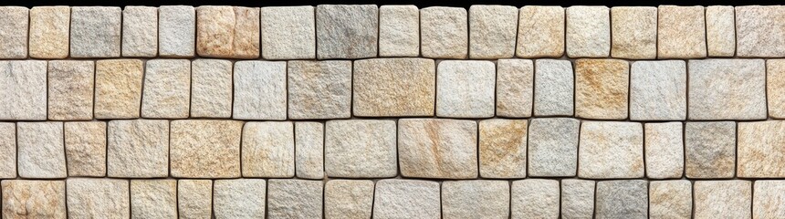 Naklejka premium Panoramic Background of Beige and White Natural Stone Brick Wall Texture for Banner