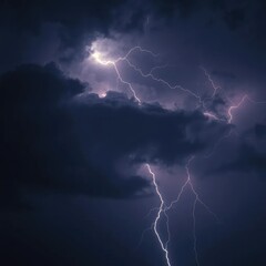 A dark stormy night with lightning flashing in the sky, cloudy, lightning