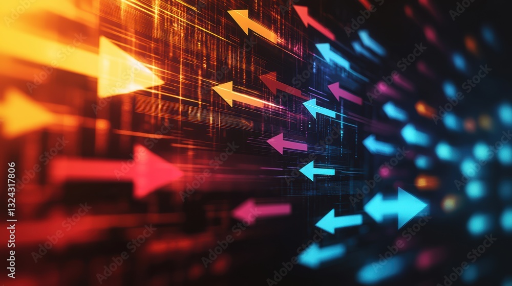 Aufkleber dynamic arrows in vibrant colors symbolize progress and direction, showcasing blend of technology an