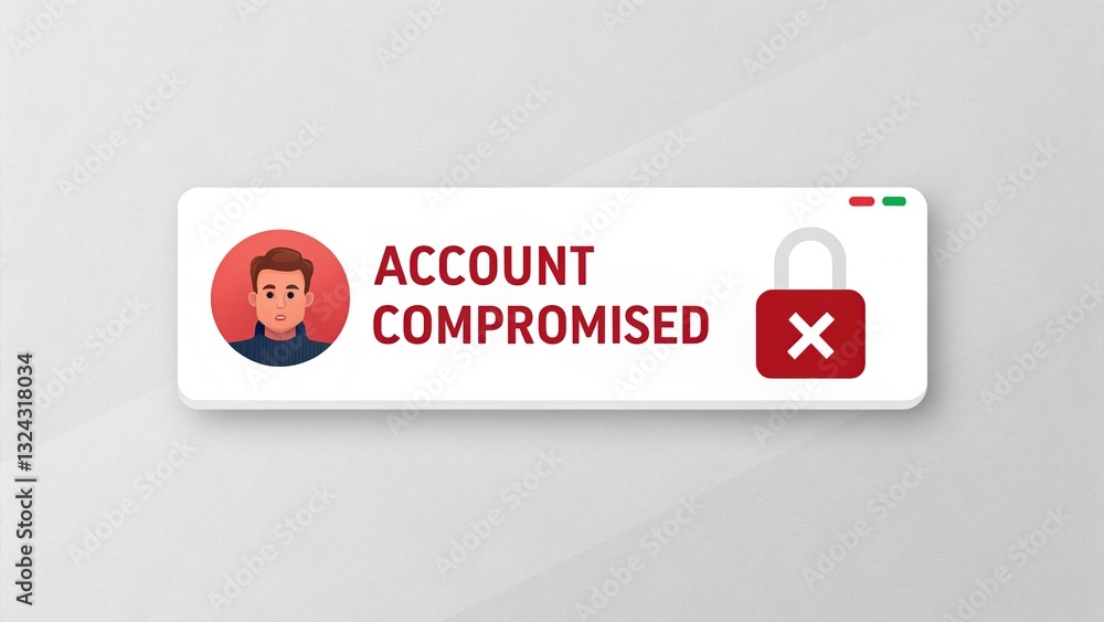 Poster cybersecurity data breach concept, account security warning notification graphic.