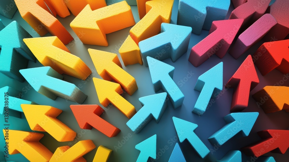 Poster colorful arrows pointing upwards, symbolizing growth and progress in various directions. this vibran