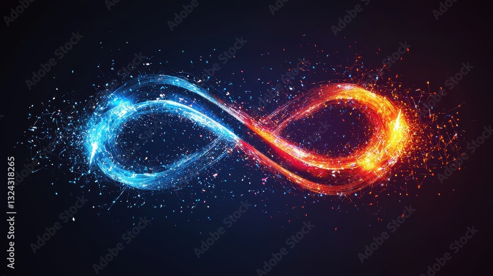 Aufkleber vibrant visual representation of infinity, combining blue and red colors with sparkly effect, symbol