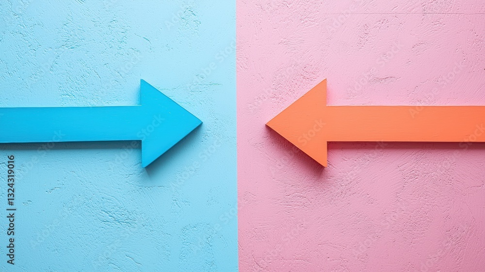 Poster visual representation of contrasting colors with arrows pointing left, symbolizing direction and cho