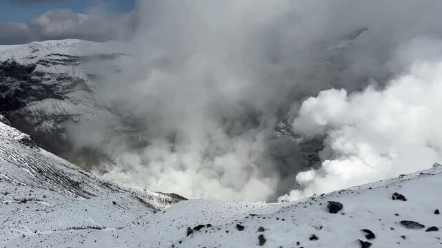 snow covered mountains volcano Aso.