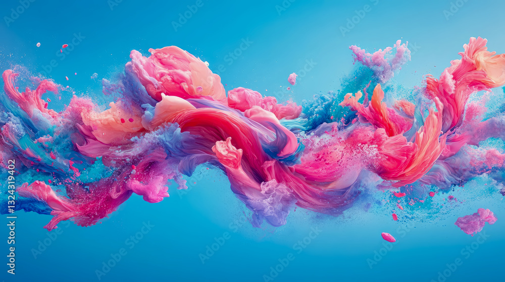 Poster abstract flowing color: dynamic ink swirls and splashes on azure, for artistic expression, backgroun