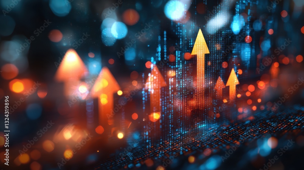 Aufkleber dynamic upward arrows symbolize growth and success in digital landscape, showcasing vibrant colors a