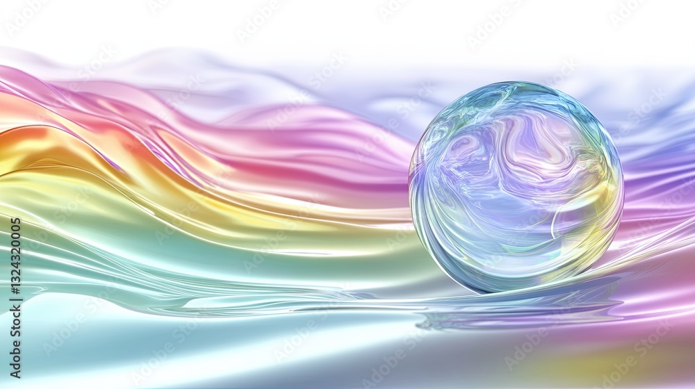 Poster a vibrant 3d rendering of an abstract, transparent glass celestial sphere with intricate lines