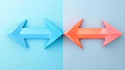 Fototapeta premium visual representation of directional arrows in blue and orange colors, symbolizing choices or pathways. contrasting colors create dynamic and engaging composition