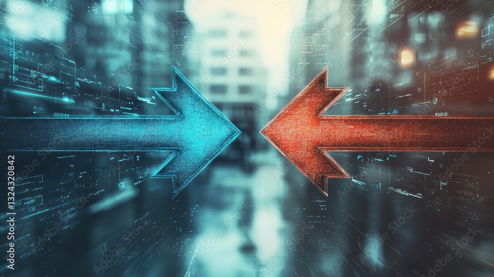 Aufkleber visual representation of contrasting choices with blue and red arrows, symbolizing decision making a
