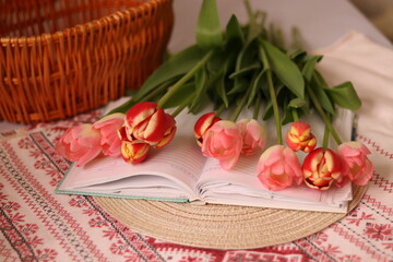 tulips in a basket