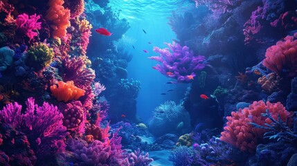 Naklejka premium Of a Stunning coral reef underwater scene with colorful fish swimming among intricate formations