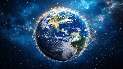 Fototapeta premium Earth in space, network connections, starry background, digital art, stock photo