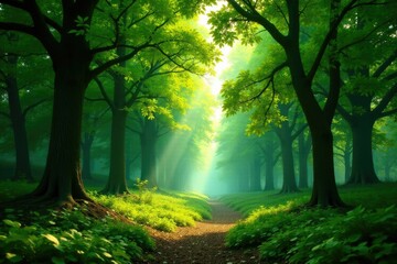 Obraz premium Dense foliage of trees in a serene environment, branches, serenity