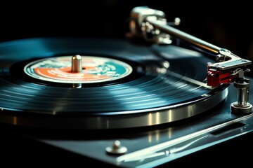 A close-up of a vintage record player spinning a classic vinyl record