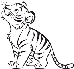 Line art coloring pages for kids for brain development. Tiger outline vector illustration and ready for print.