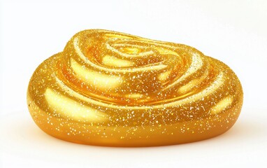 Fototapeta premium Golden honey slime with slow-moving glitter, isolated on clear white background