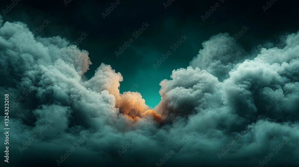Aufkleber ethereal white rain clouds cascading across a velvety black night sky creating a serene and contempl
