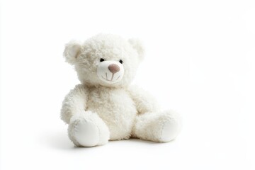 Obraz premium White teddy bear plush toy sitting in studio lighting isolated on Transparent Background