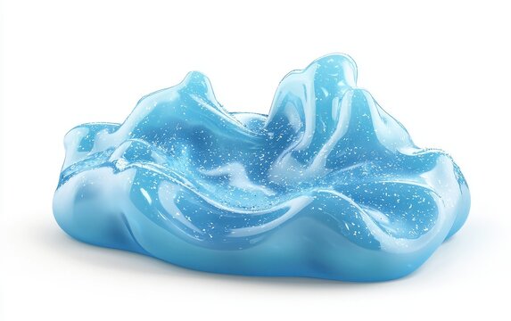 Icy blue slime with frost-like glitter effects, isolated on clear white background